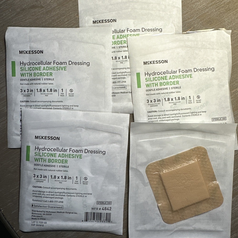 McKesson Hydrocellular Foam Dressing 3 X3 Count of 5 Sterile Adhesives